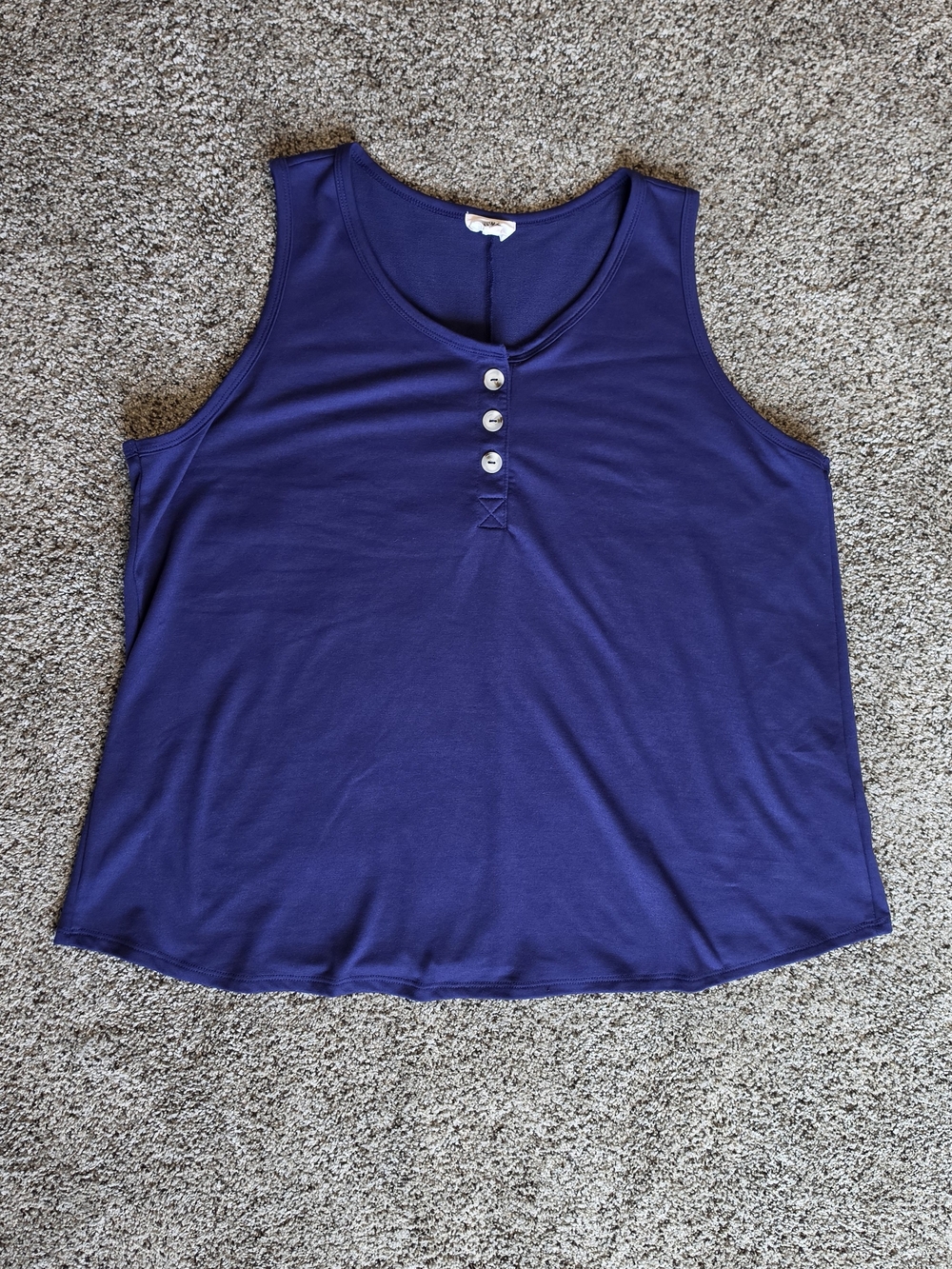 ANDREE BY UNIT Navy Sleeveless Henley Tank Top, 2X